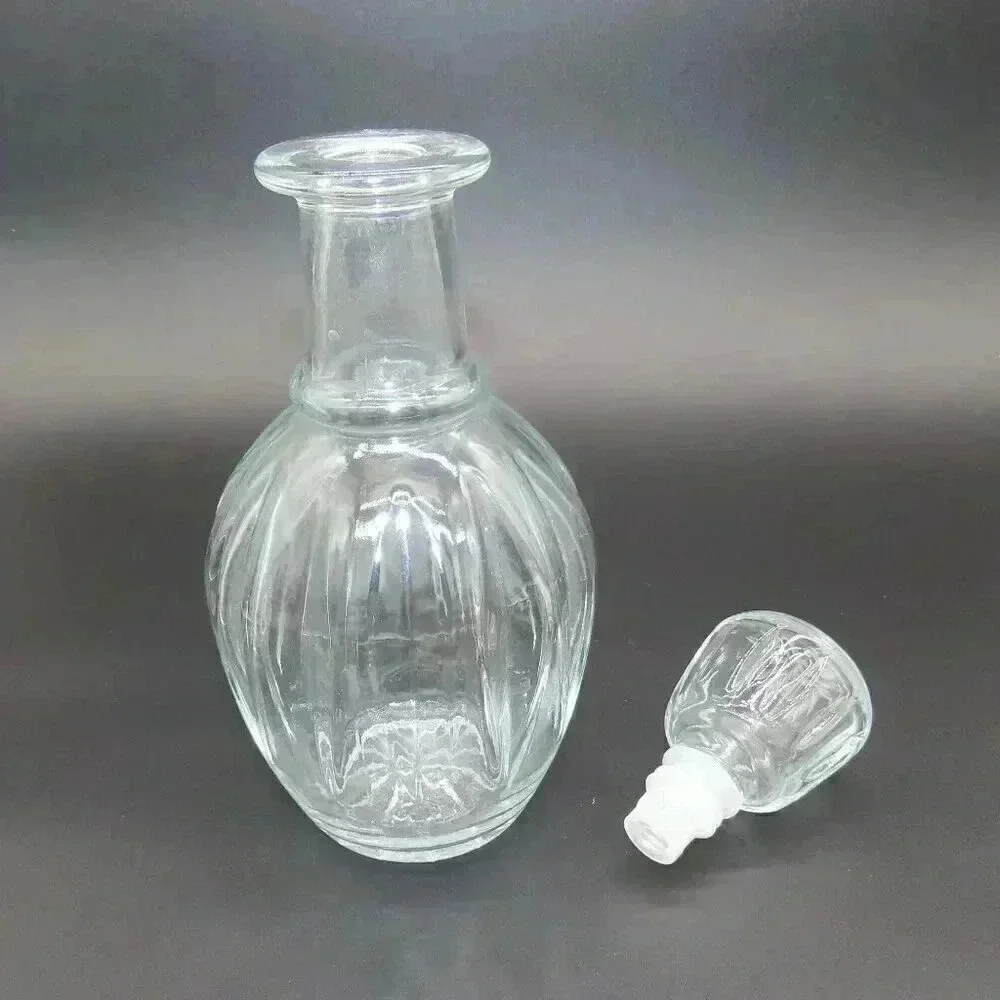 Vintage Clear Glass Liquor Ribbed Decanter with Stopper